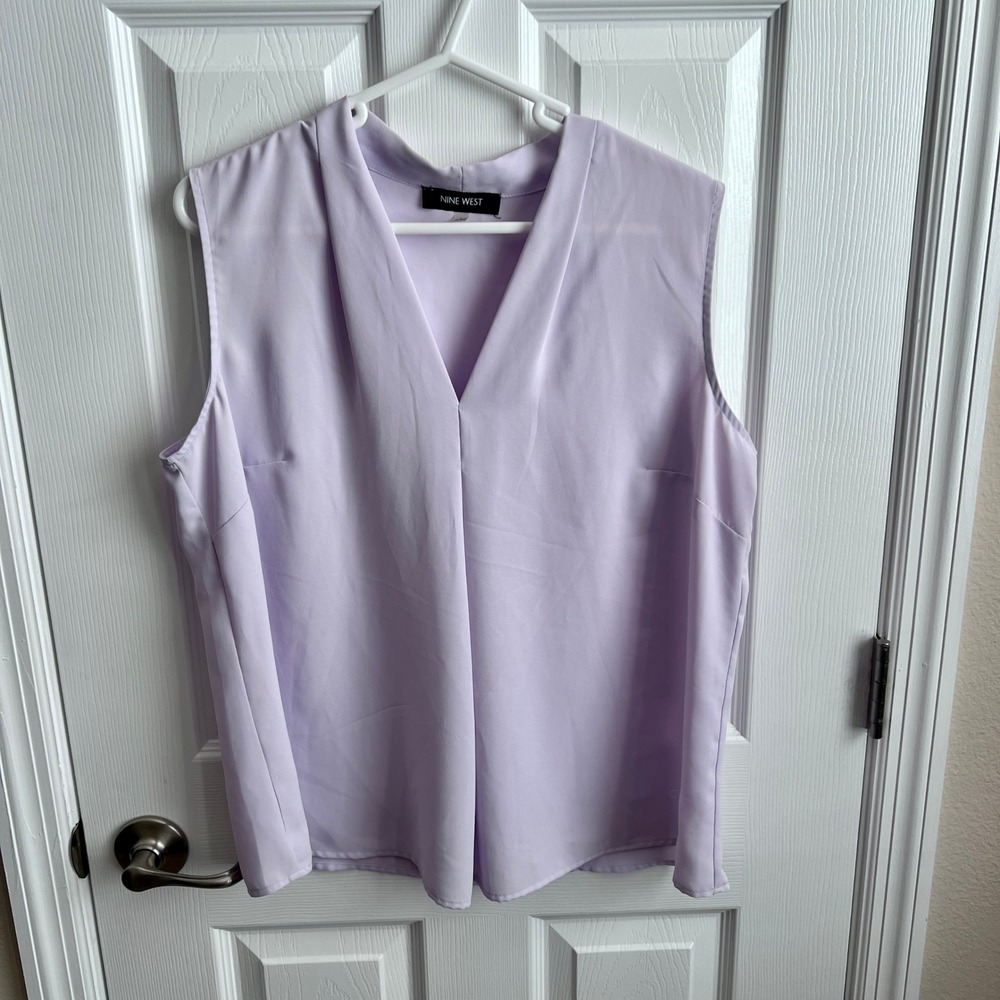 Nine West Womens Lavender‎ Purple V-Neck Sleeveless Pleated Blouse Top Large